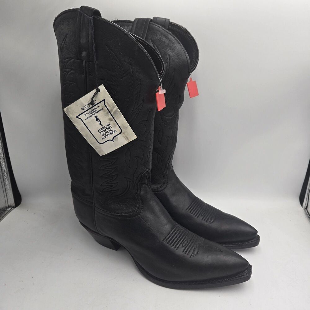 Tony Lama L0873 Women's 9.5 M Black Leather Cowboy Boots Vintage NOS NWT